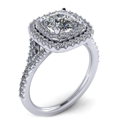 2 rows halo with slit shank engagement ring from GQJ Boston