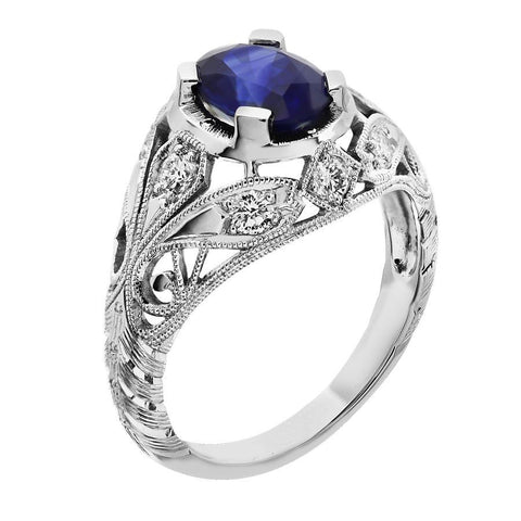 Antique ring with oval center stone engagement ring from GQJ Boston
