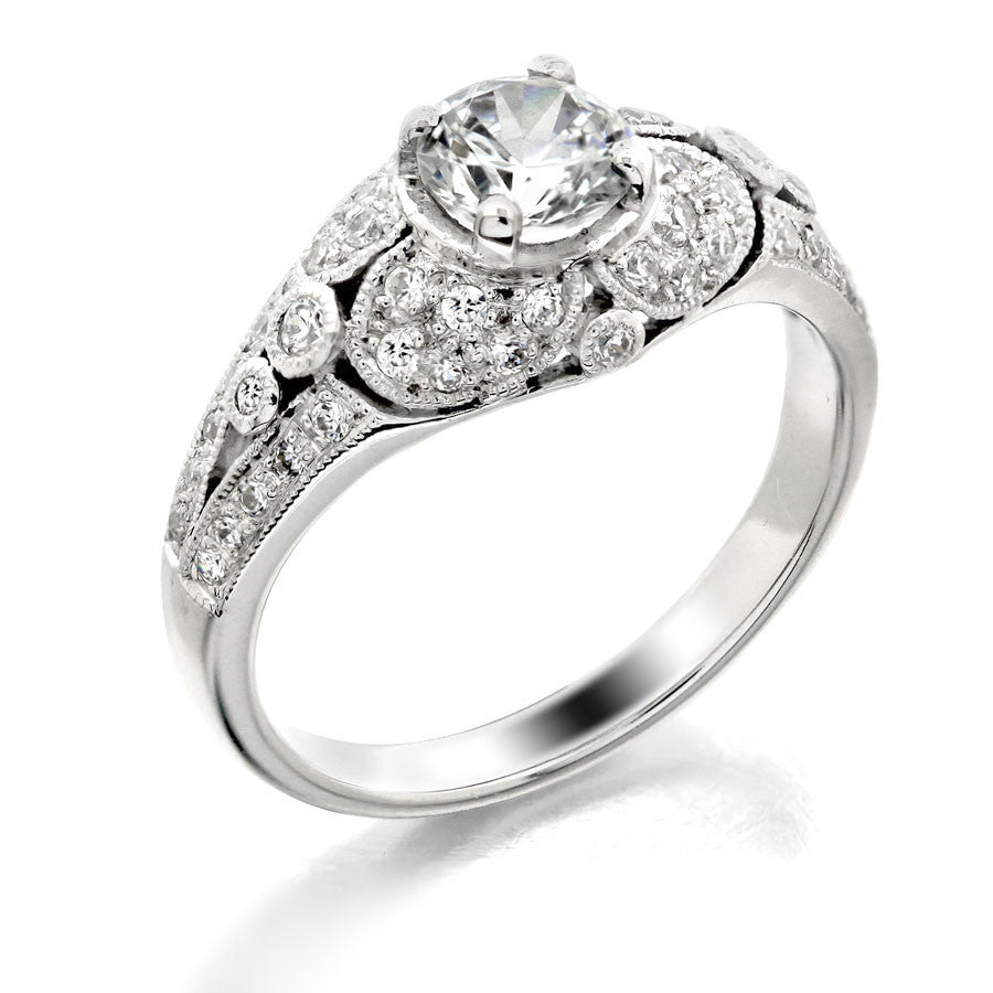 Antique ring with round center stone engagement ring from GQJ Boston