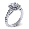 round halo engagement ring with flush fit cushion from GQJ jewelry store Boston