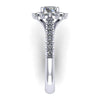 round halo engagement ring with flush fit cushion from GQJ jewelry store Boston