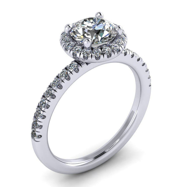 round halo engagement ring with round center stone from GQJ jewelry store Boston
