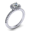 round halo engagement ring with round center stone from GQJ jewelry store Boston