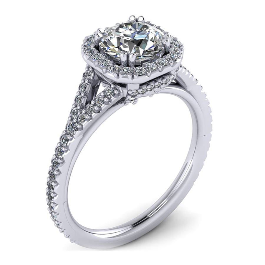 round halo engagement ring with split shank stone from GQJ jewelry store Boston