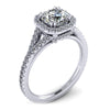 round halo engagement ring with split shank stone from GQJ jewelry store Boston