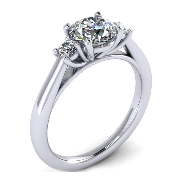 three stone with oval center stone and round side stones engagement ring from GQJ Boston