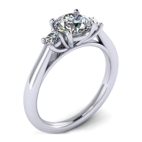 three stone with oval center stone and round side stones engagement ring from GQJ Boston