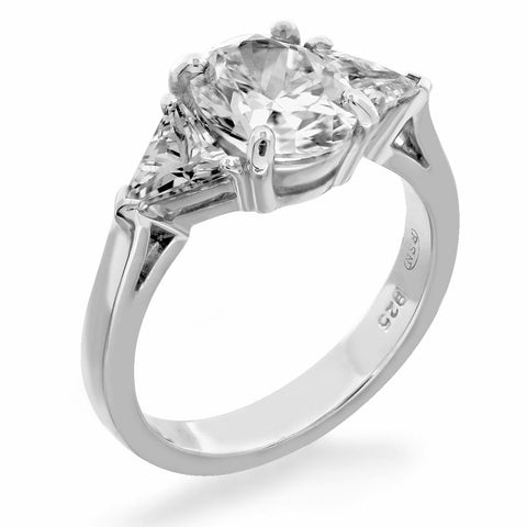three stone with oval center and trilliant sides engagement ring from GQJ Boston