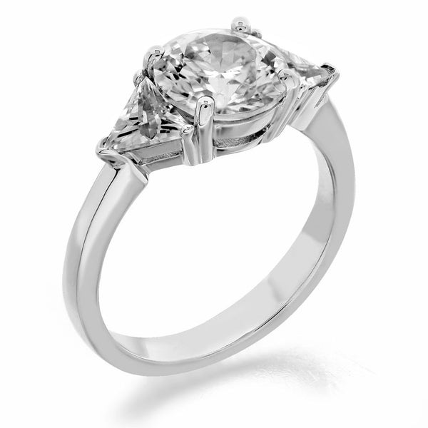 three stone with round center and trilliant sides engagement ring from GQJ Boston