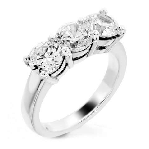 three stone with same size stones shared prong set engagement ring from GQJ Boston