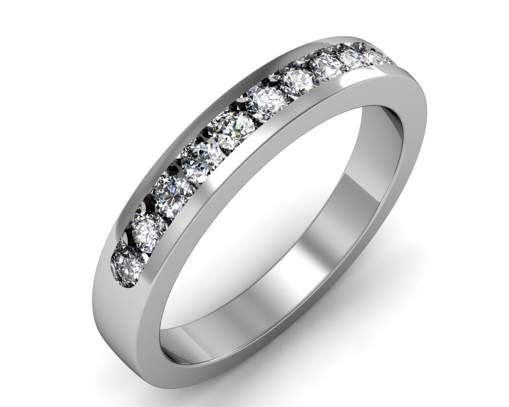 GoldQuest Jewelers in Boston channel set wedding band with 11 round stones