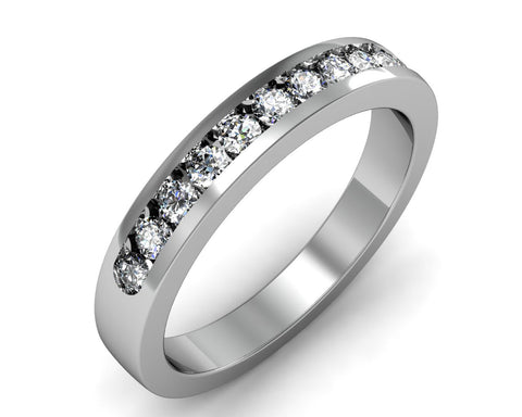 GoldQuest Jewelers in Boston channel set wedding band with 11 round stones