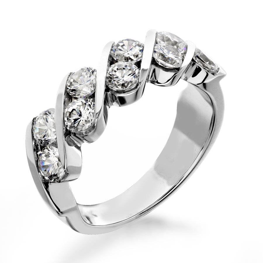 GoldQuest Jewelers in Boston two row offset diamond bar set wedding band