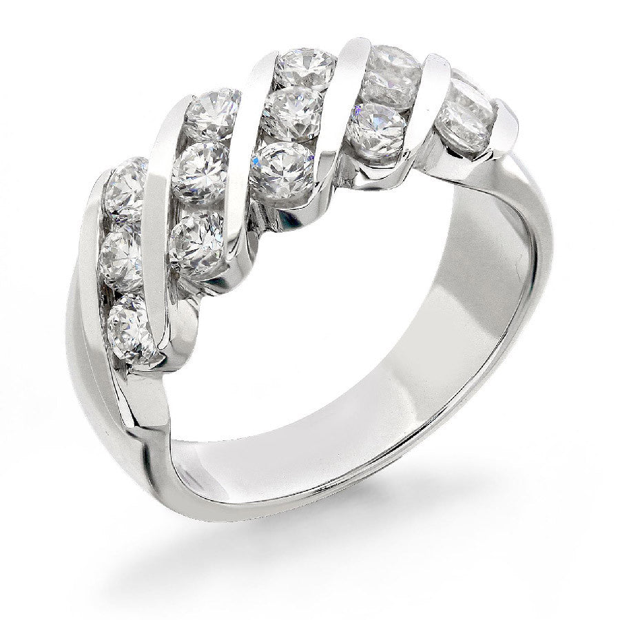 GoldQuest Jewelers in Boston three row offset diamond bar set wedding band