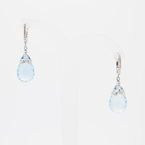 White gold bleu topaz drop earrings from GoldQuestJewelers jewelry store near Boston MA