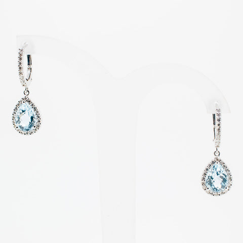 White gold bleu topaz small drop earrings from GoldQuestJewelers jewelry store near Boston MA