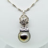White gold green pearl pendant with diamond from GoldQuestJewelers jewelry store in Boston MA