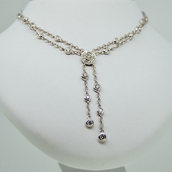 White gold double necklace with diamonds from GoldQuestJewelers jewelry store in Boston MA
