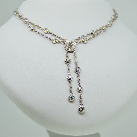 White gold double necklace with diamonds from GoldQuestJewelers jewelry store in Boston MA