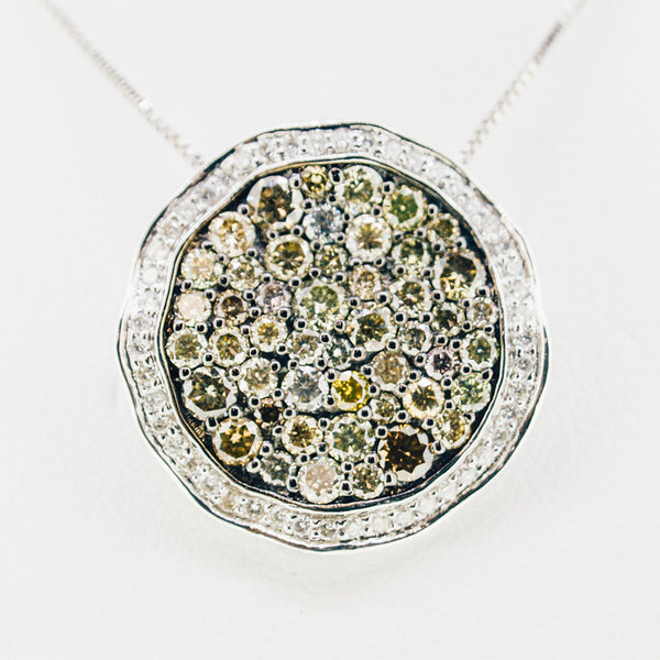 White gold handmade necklace with diamonds and myriad of stones from GoldQuestJewelers near Boston MA