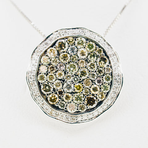 White gold handmade necklace with diamonds and myriad of stones from GoldQuestJewelers near Boston MA